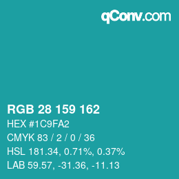 颜色代码: RGB 28 159 162 | qconv.com