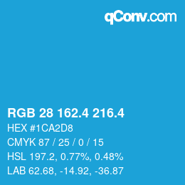 カラーコード: RGB 28 162.4 216.4 | qconv.com