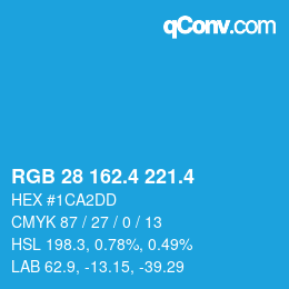 カラーコード: RGB 28 162.4 221.4 | qconv.com