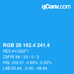 カラーコード: RGB 28 162.4 241.4 | qconv.com