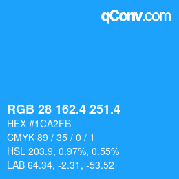 カラーコード: RGB 28 162.4 251.4 | qconv.com