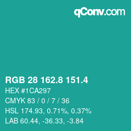 カラーコード: RGB 28 162.8 151.4 | qconv.com