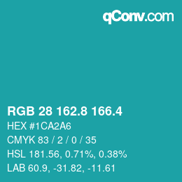 カラーコード: RGB 28 162.8 166.4 | qconv.com