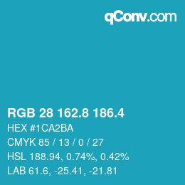カラーコード: RGB 28 162.8 186.4 | qconv.com