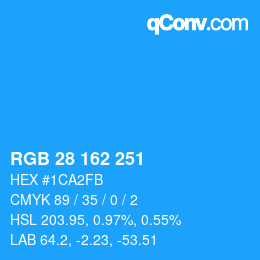 カラーコード: RGB 28 162 251 | qconv.com