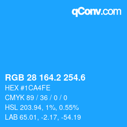 カラーコード: RGB 28 164.2 254.6 | qconv.com
