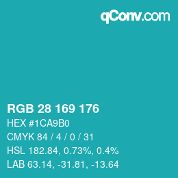 颜色代码: RGB 28 169 176 | qconv.com