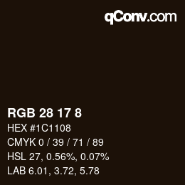 颜色代码: RGB 28 17 8 | qconv.com