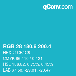 カラーコード: RGB 28 180.8 200.4 | qconv.com