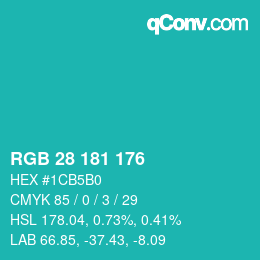 颜色代码: RGB 28 181 176 | qconv.com