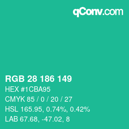 Color code: RGB 28 186 149 | qconv.com