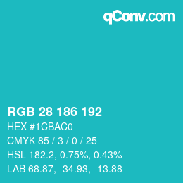 Color code: RGB 28 186 192 | qconv.com