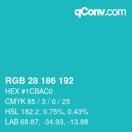 Color code: RGB 28 186 192 | qconv.com