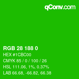 Color code: RGB 28 188 0 | qconv.com