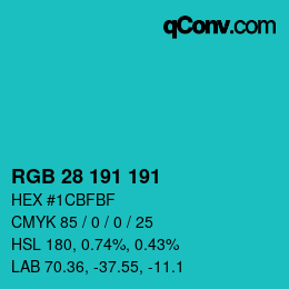 Color code: RGB 28 191 191 | qconv.com