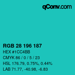 颜色代码: RGB 28 196 187 | qconv.com