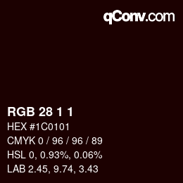 カラーコード: RGB 28 1 1 | qconv.com