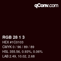 颜色代码: RGB 28 1 3 | qconv.com