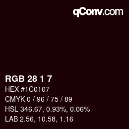 カラーコード: RGB 28 1 7 | qconv.com