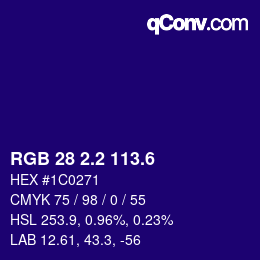 カラーコード: RGB 28 2.2 113.6 | qconv.com