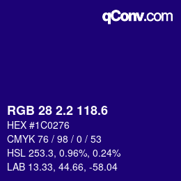 カラーコード: RGB 28 2.2 118.6 | qconv.com