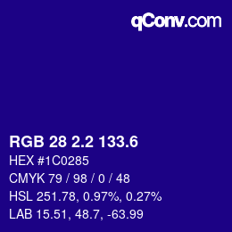 カラーコード: RGB 28 2.2 133.6 | qconv.com