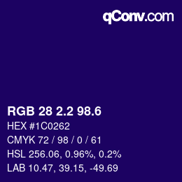 カラーコード: RGB 28 2.2 98.6 | qconv.com