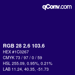 カラーコード: RGB 28 2.6 103.6 | qconv.com