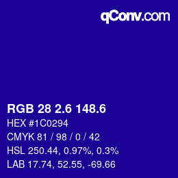 カラーコード: RGB 28 2.6 148.6 | qconv.com