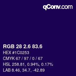 カラーコード: RGB 28 2.6 83.6 | qconv.com