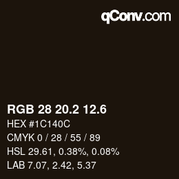 カラーコード: RGB 28 20.2 12.6 | qconv.com