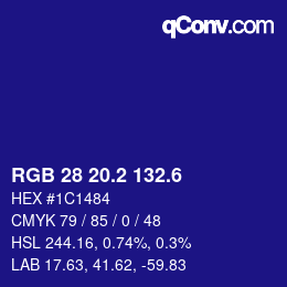 カラーコード: RGB 28 20.2 132.6 | qconv.com