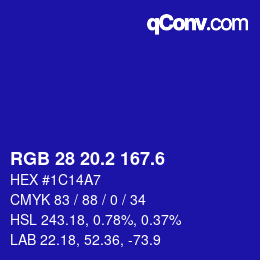 カラーコード: RGB 28 20.2 167.6 | qconv.com