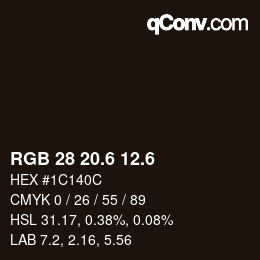 カラーコード: RGB 28 20.6 12.6 | qconv.com