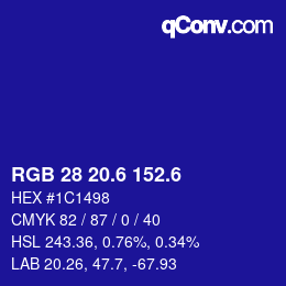 カラーコード: RGB 28 20.6 152.6 | qconv.com