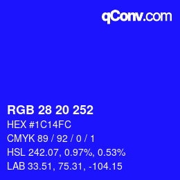 颜色代码: RGB 28 20 252 | qconv.com