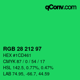 颜色代码: RGB 28 212 97 | qconv.com