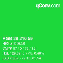 Color code: RGB 28 216 59 | qconv.com