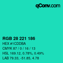 カラーコード: RGB 28 221 186 | qconv.com
