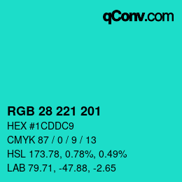 カラーコード: RGB 28 221 201 | qconv.com