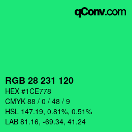 カラーコード: RGB 28 231 120 | qconv.com