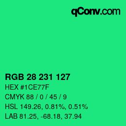 颜色代码: RGB 28 231 127 | qconv.com