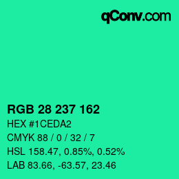 Color code: RGB 28 237 162 | qconv.com