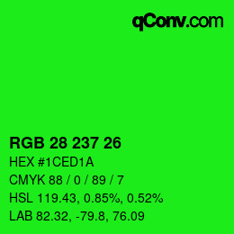 Color code: RGB 28 237 26 | qconv.com