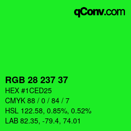 Color code: RGB 28 237 37 | qconv.com