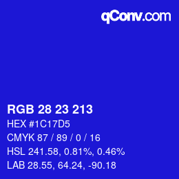 Color code: RGB 28 23 213 | qconv.com