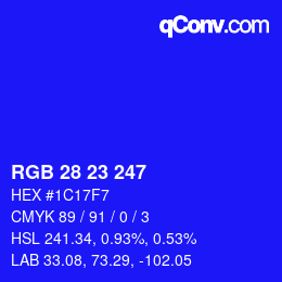 Color code: RGB 28 23 247 | qconv.com