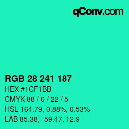 Color code: RGB 28 241 187 | qconv.com