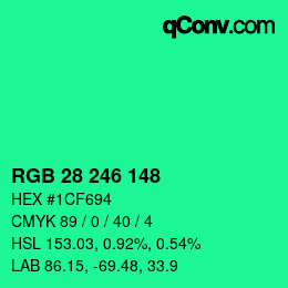 Color code: RGB 28 246 148 | qconv.com