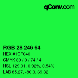 Color code: RGB 28 246 64 | qconv.com